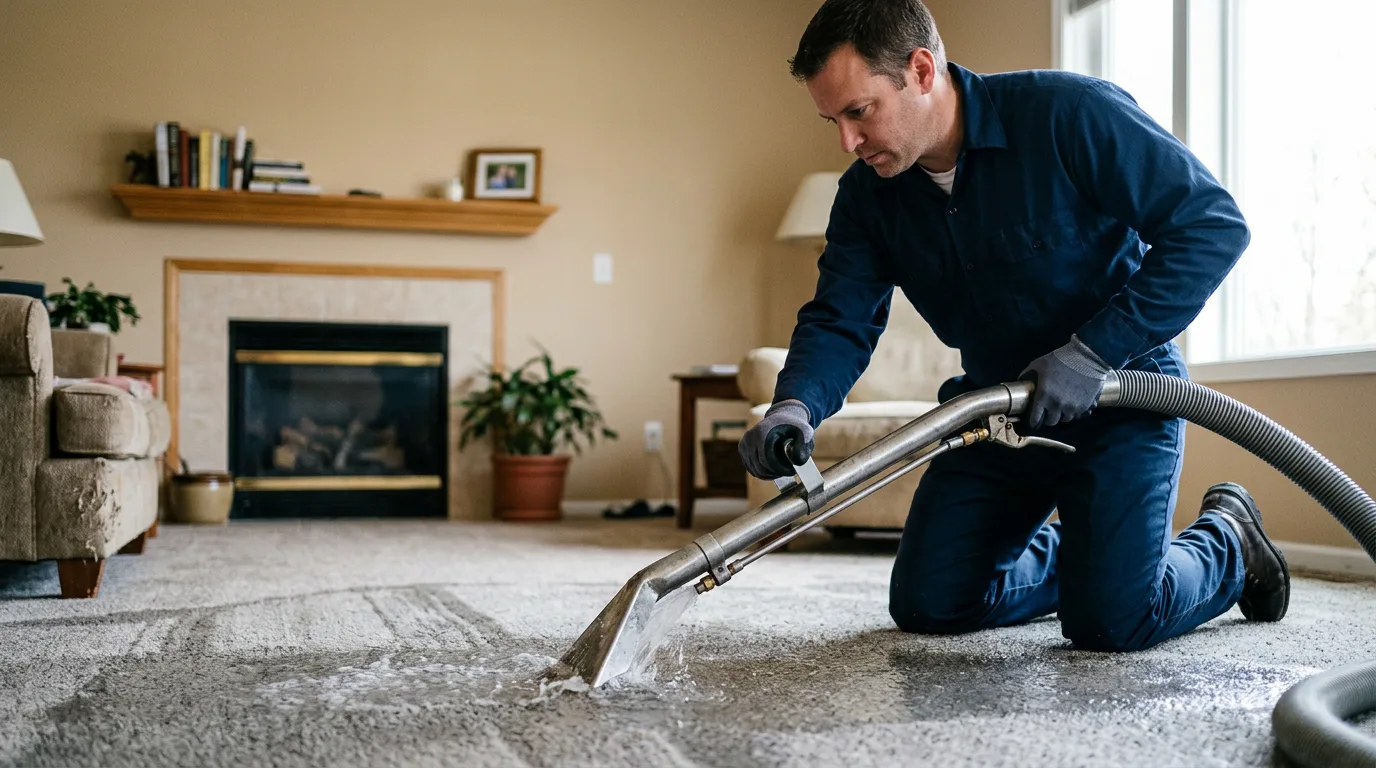 Water damage restoration technician working near Saxon, WI
